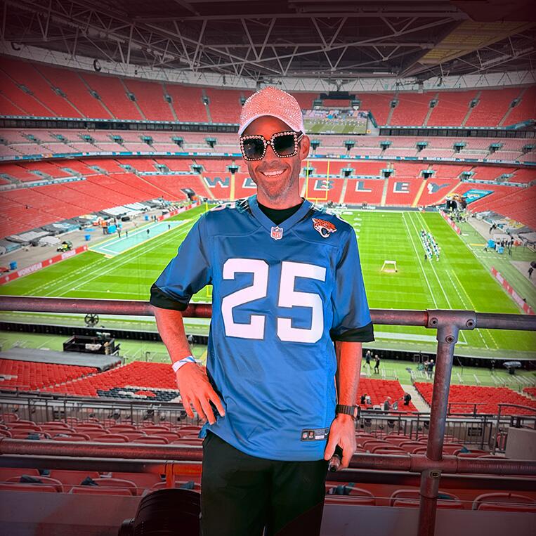 Carl Williams at Wembley Stadium before performing at the NFL London Games